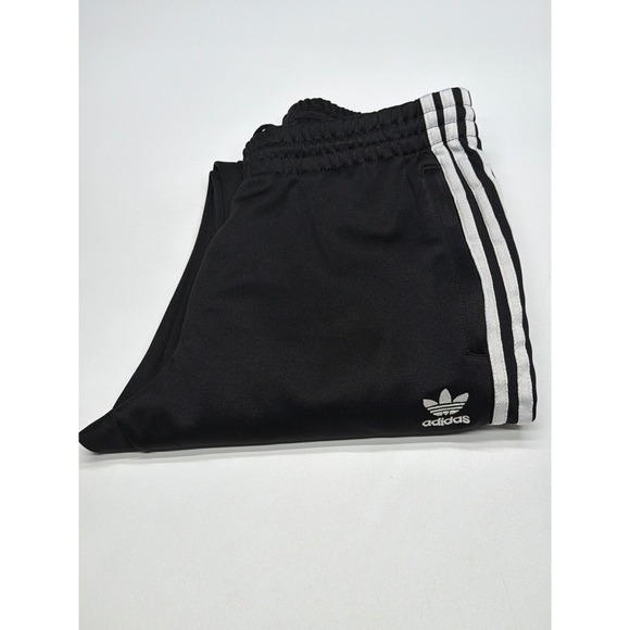Adidas Mens Black Track Pants Trefoil Logo White 3 Stripes Athletic Joggers L - Picture 7 of 9